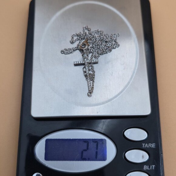 17+2 Inch Sterling Silver Cubic Zirconia Cross Religious Necklace A4749 - Picture 8 of 8